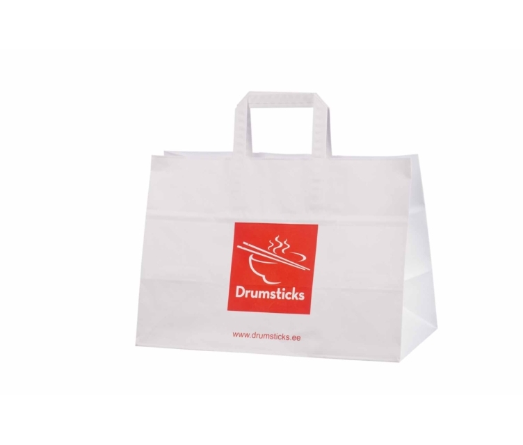 Valkoiset take away -paperikassit painatuksella