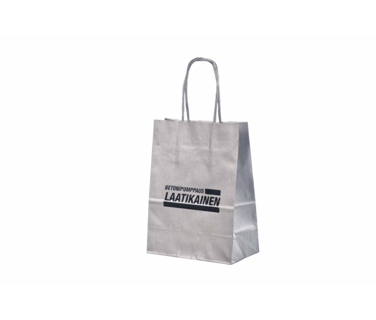 Hopeanväriset paperikassit.