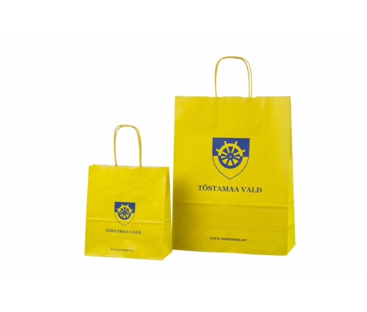 Keltaiset paperikassit omalla logolla