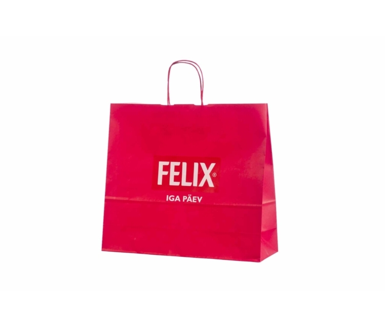 Punaiset paperikassit painatuksella