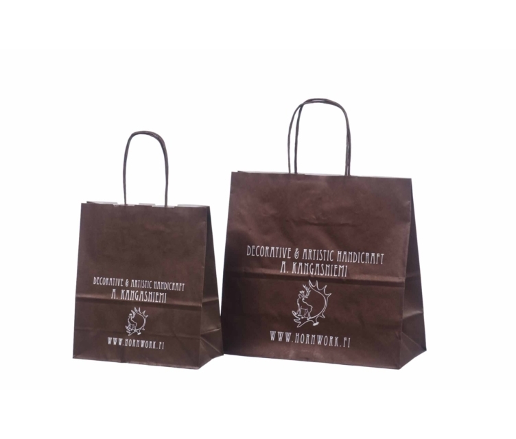 Tummanruskeat paperikassit omalla painatuksella