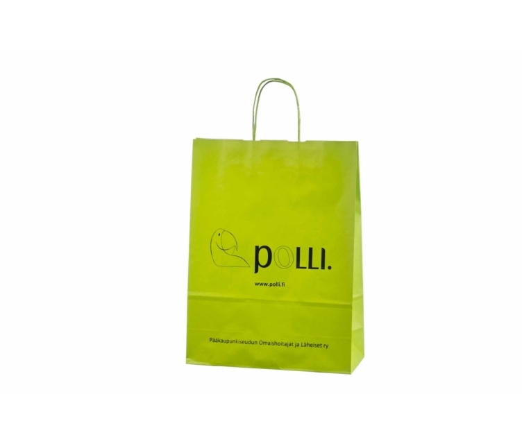 Vaaleanvihreät paperikassit omalla painatuksella