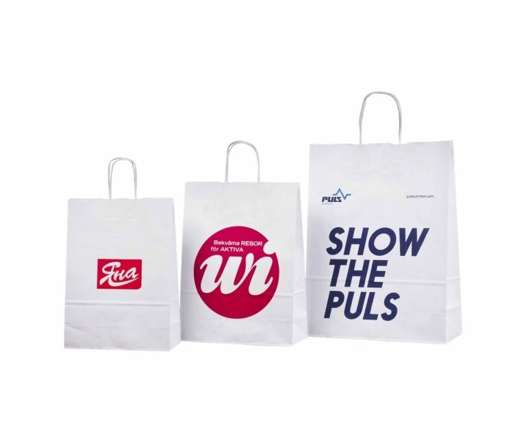 Valkoiset paperikassit painatuksella