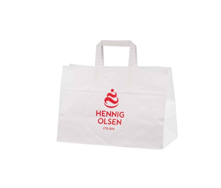 Valkoiset take away -paperikassit, koko 35x17x24,5 cm painatuksella